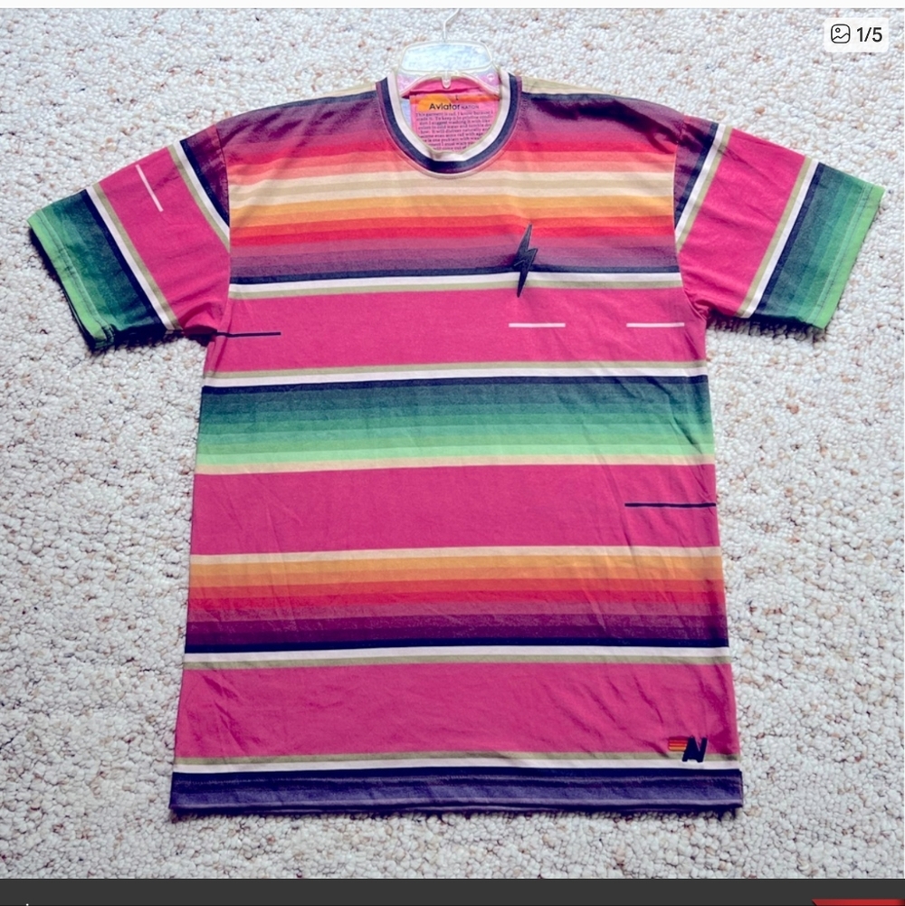 Aviator Size Large Multicolor Striped Short Sleeve Shirt